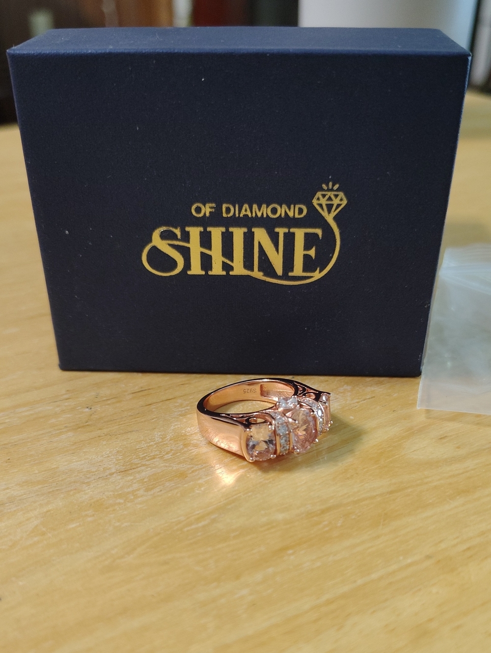 'Shine' Rose Gold Cubic Zirconia S925 Ring Size 6 or 7